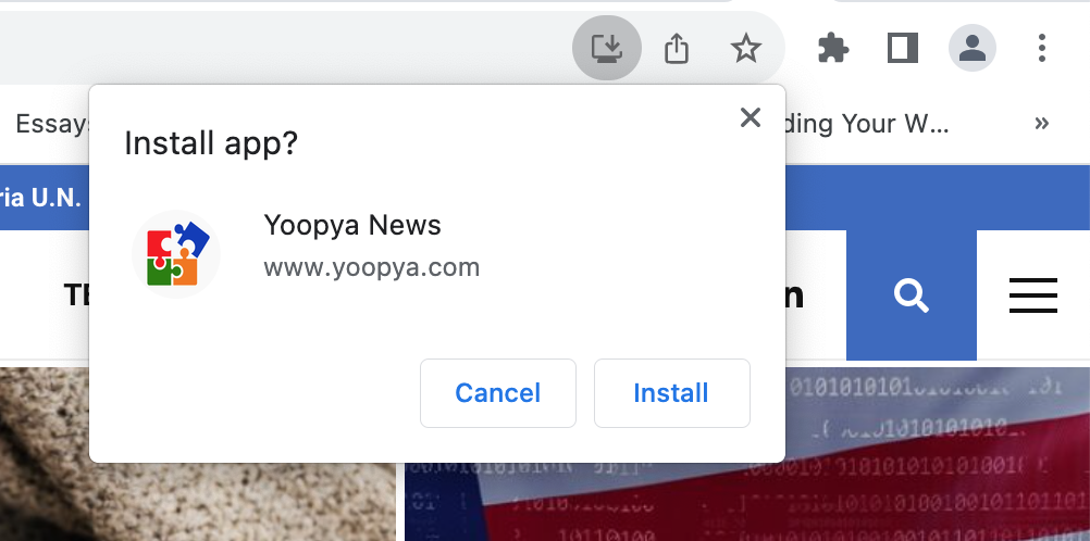 Installing Yoopya PWA on Google chrome